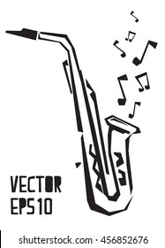 saxophone vector illustration sketch. Musical instrument for decoration, design for logo, icon, jazz festival, music shop. 