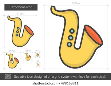Icono de línea vectorial saxofón aislado en fondo blanco. Icono de línea saxofónica para infografía, sitio web o aplicación. Icono escalable diseñado en un sistema de cuadrícula.