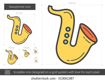 Saxophone vector line icon isolated on white background. Saxophone line icon for infographic, website or app. Scalable icon designed on a grid system.