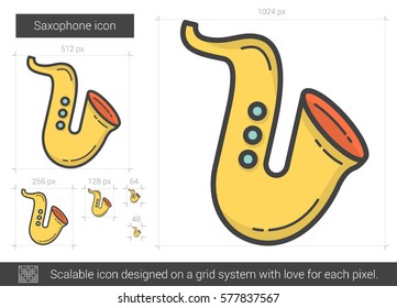 Saxophone Vektorgrafik Symbol einzeln auf weißem Hintergrund. Saxophone Line Symbol für Infografik, Website oder App. Skalierbares Symbol, das auf einem Gittersystem entworfen wurde.