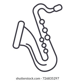 saxophone vector line icon, sign, illustration on background, editable strokes