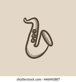 Saxophone vector sketch icon isolated on background. Hand drawn Saxophone icon. Saxophone sketch icon for infographic, website or app.