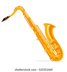 Saxophone. Vintage label, illustration, logotype. Vector illustration