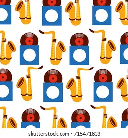 saxophone and vinyl seamless pattern image