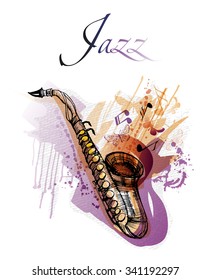 Saxophone. Watercolor Vector Musical Instruments