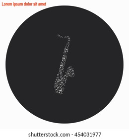 Saxophone web icon. Gray circle button with white illustration.