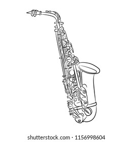 Saxophone white background linear vector illustration. It is used in web design and printing.