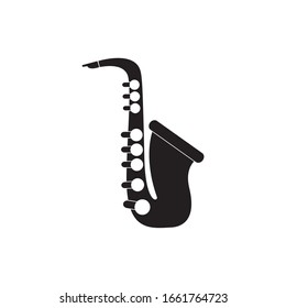 saxophone wind instrument melody sound music vector illustration silhouette style icon