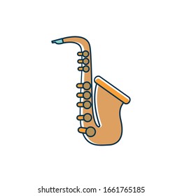 saxophone wind instrument melody sound music vector illustration line and fill style