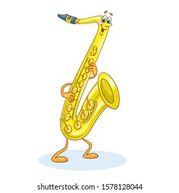 Saxophone is a wind musical instrument. In cartoon style. Isolated on white background. Vector illustration.