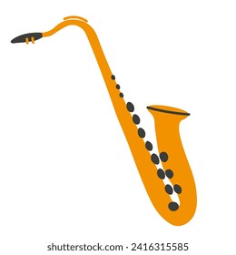 Saxophone wind musical instrument hand drawn flat vector illustration design for musical education, orchestra, jazz band. Cartoon Sax for flyer, brochure, card, poster, template, print, logo