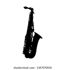 Saxophone Wind Musical Instrument Silhouette.  Vector Illustration. 