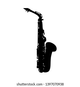 Saxophone Wind Musical Instrument Silhouette.  Vector Illustration. 