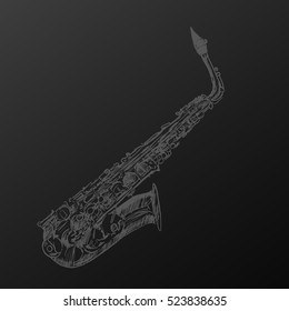 Saxophone.Musical instruments. Sketch hand drawn vector illustration. Engraving retro vintage style.
