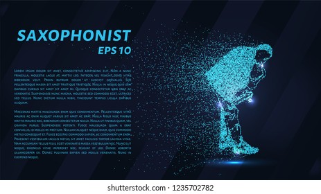 Saxophonist of blue glowing dots. Saxophonist vector illustration