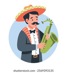 Saxophonist character illustration in flat style 