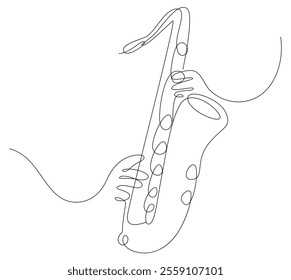 Saxophonist playing jazz music instruments, Saxophone player, one continuous line drawing of classical saxophone