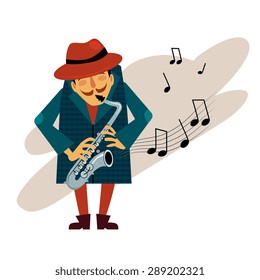 Saxophonist playing love melody Vector Illustration