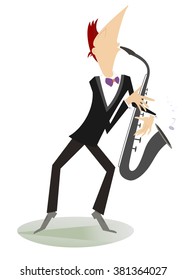 Saxophonist is playing music with inspiration