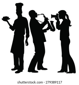 saxophonist playing,girl taking pictures, silhouette chef 