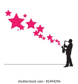 Saxophonist with stars. Vector illustration.