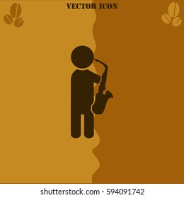 Saxophonist  vector  icon. Coffee symbol background.