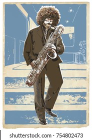 SAXOPHONIST. Vector illustration. Note - this musician is not real person.