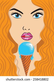 saxy lady&ice-cream vector illustration