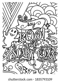Say boo and scary on.Halloween coloring book.Halloween fun coloring pages