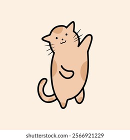 Say Hello Cat Doodle Illustration, Cat Pose Cute Doodle Vector