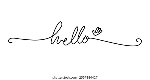 say hello Continuous line,  hello handwritten inscription. One line drawing of phrase vector illustration for t-shirt, slogan design print graphics style