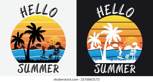 Say 'Hello Summer' with this trendy T-shirt! Featuring a cool light and dark design, it’s perfect for sunny days, offering style, comfort, and the perfect summer vibe.