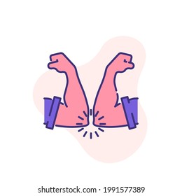to say hello with your elbow single flat line icon isolated on white. Perfect outline symbol Prevention of Coronavirus Covid 19 banner. Quality flat element greeting bump your elbows