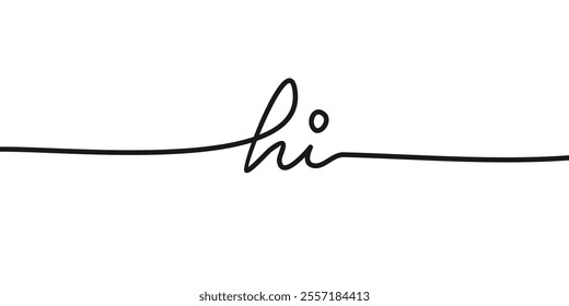 say hi Continuous line,  hello handwritten inscription. One line drawing of phrase vector illustration for t-shirt, slogan design print graphics style