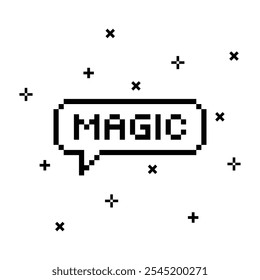 Say magic in speech bubble 8 bit pixel art on white background vector illustration.