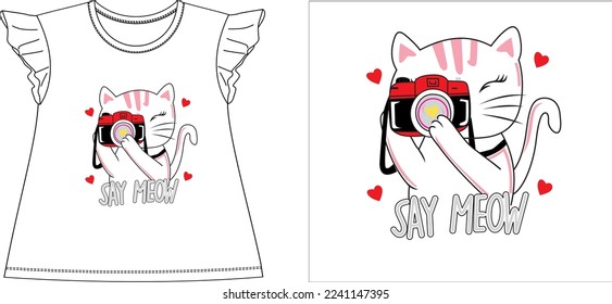 say meow
t shirt graphic design vector illustration 
