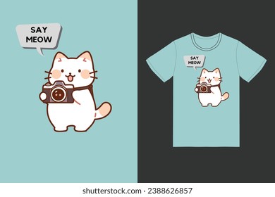 Say meow, t shirt graphic design vector illustration