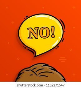 Say No. Banner, speech bubble with human head which rejects. Vector.