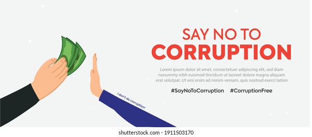 Say no to corruption banner. No  corruption awareness banner and cover. Man refusing to take money. International Anti-corruption day background. I don't do corruption cover banner template  svg