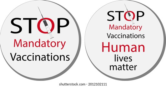 Say no to Covid vaccine protests round icon. Protest against coronavirus vaccination, Refusal of preventive immunization against coronavirus. Vector illustration EPS 10.