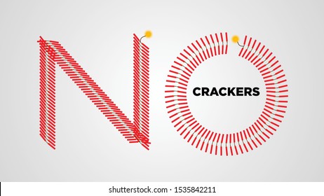 Say No to crackers and No Pollution, Crackers formed in the shape of NO. Celebrate safe Diwali.