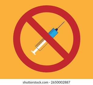 Say No to Drugs Idea with Syringe Forbidden Sign. Health care and medicine, avoiding bad habits concept vector art
