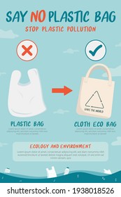 say no plastic bag concept, stop using disposable polythene package, Ideas to reduce pollution, Ecology and environment conservation, flat design vector, infographics environment concept.