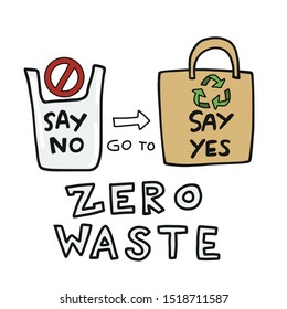 Say no to plastic bag go to say yes to  canvas bag, Zero waste environment concept vector illustration