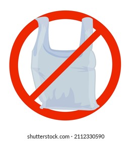 Say no to plastic bag sign isolated on white background. Disposable cellophane and polythene package prohibition mark. Dont plastic symbol. Pollution problem.Go green concept.Stock vector illustration