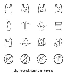 say no to plastic bag. stop using plastic products vector icons isolated on white background. plastic recycling, plastic ban and stop pollution to save environment and ecology of earth