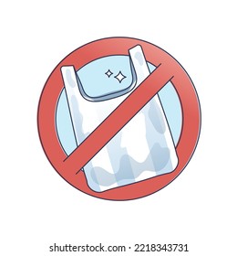 Say no to plastic bag and stop pollution with packaging waste outline concept. Sign with garbage and trash as consumerism negative side effect vector illustration. Reduce harmful polystyrene products.