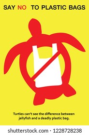 Say No to plastic bags because Turtles cannot see the difference between jellyfish (their food) and a deadly plastic bag. 