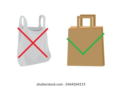 Say no to plastic bags bring your own textile bag sign. Pollution problem concept. symbol isolated on white background vector illustration.