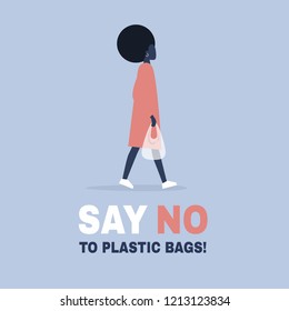 Say no to plastic bags. Ecology conversation. Eco friendly behaviour. Flat editable vector illustration, clip art